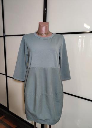 Senes италия стильное серо-оливковое комбинированное платье3 фото