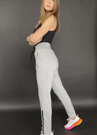 Штаны женские спортивные утепленные из трикотажа трехнитки на флисе серого цвета1 фото