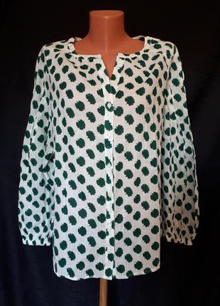 Белая блуза в зеленые листочки котон+ лен boden (размер 12)