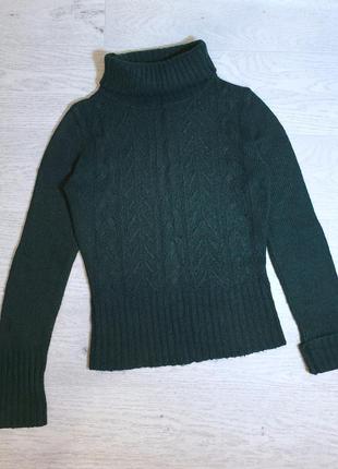 Вовняний мохеровий смарагдовий светр гольф з горлом1 фото