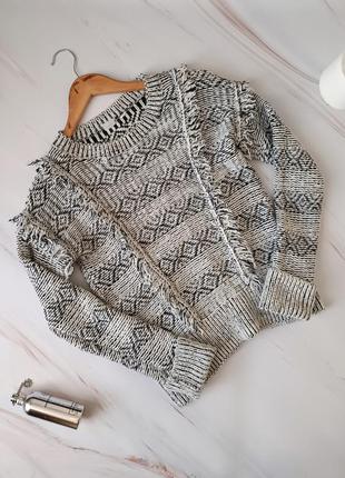 Мягенький свитер gap в составе есть шерсть с геометрическим узором и бахромой s-m1 фото