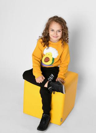 Дитячий спортивний костюм на флісі, світшот і штани, жовтий і чорний, дитячий спортивний костюм на флісі