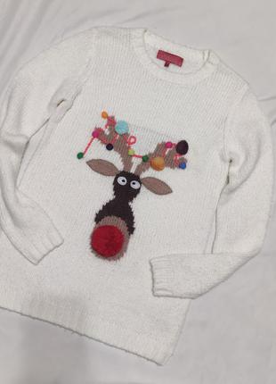 Вовняна новорічна зимова кофта олень светр жіночий светер next s2 фото