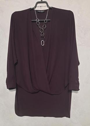 Эффектная блуза, удлиненая сзади, цвет -сливовый1 фото