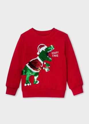 Динозавры - рождественский свитшот - блестящая отделка