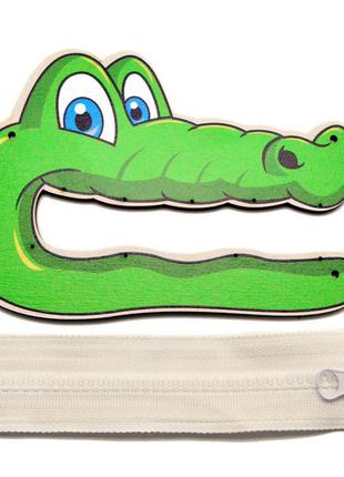 Цветная заготовка для бизиборда зеленый крокодильчик + молния и кольоровий крокодил дерев'яний для бізіборда1 фото