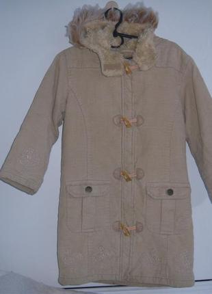 Вельветове пальтечко для дівчинки 6 років на штучному хутрі1 фото