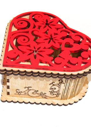 Шкатулка деревянная красное сердце резная шкатулка под роспись резное сердечко дерев'яна шкатулка серце2 фото