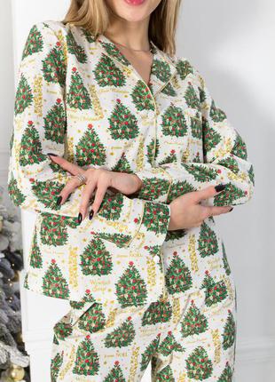 Качественные котоновые пижамки с новогодним принтом, новогодняя хлопковая пижама/котонова піжама новорічна2 фото