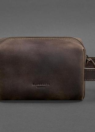 Косметичка, несессор шкіряна темно-коричнева crazy horse