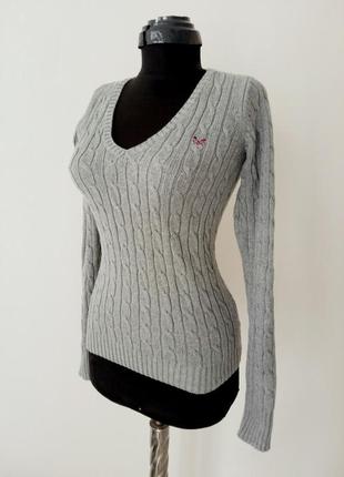 Серый вязаный свитер косичка4 фото