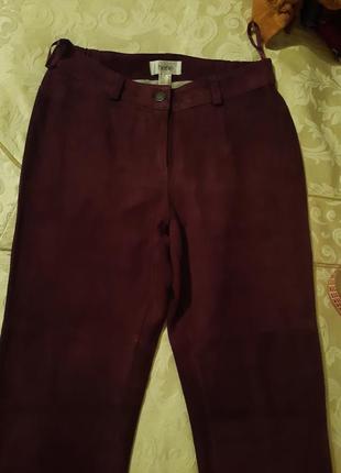 Кожаные велюровая замша узкие штаны цвета марсала heine2 фото