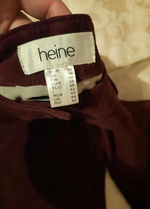Кожаные велюровая замша узкие штаны цвета марсала heine3 фото
