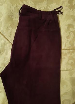 Кожаные велюровая замша узкие штаны цвета марсала heine10 фото