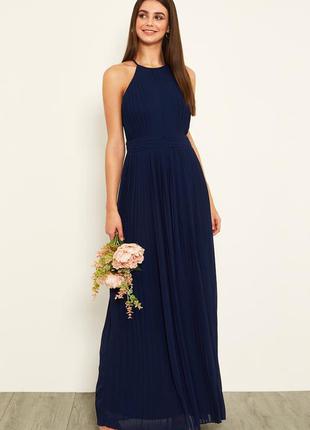 Элитное синее плиссированное платье макси tfnc london