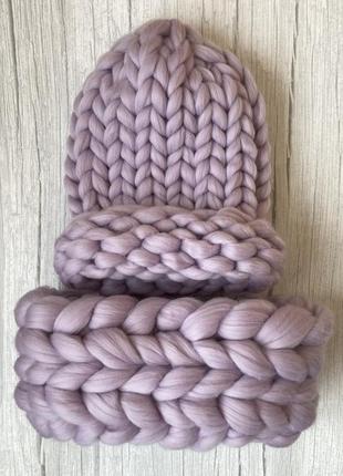 Шапка снуд рукавички 100% merino wool