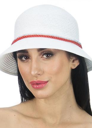 Маленька капелюшок на літо з морським вузлом - 147-02.13 білий+червоний