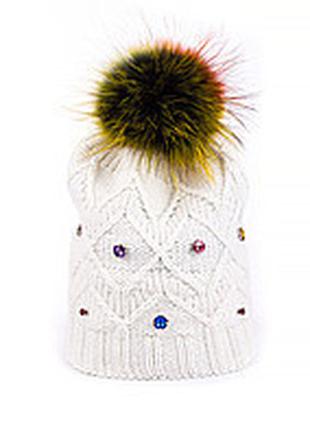 Шапка с камнями сваровски "кипарис" - 010718 белый
