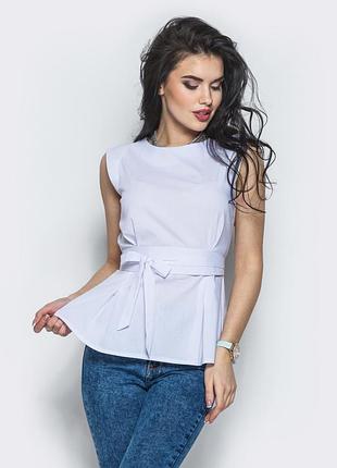 Приталені блузка без рукавів з бавовни - 15513/2 білий