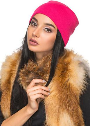 Шапка-бини гладкой вязки - 1088 розовый