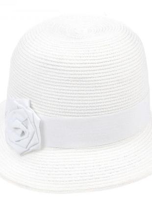 Летняя шляпка с цветком - 104-02 белый2 фото