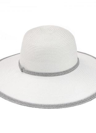 Біла крислатий капелюх з люрексовою обробкою сріблом - 141-02.442 фото