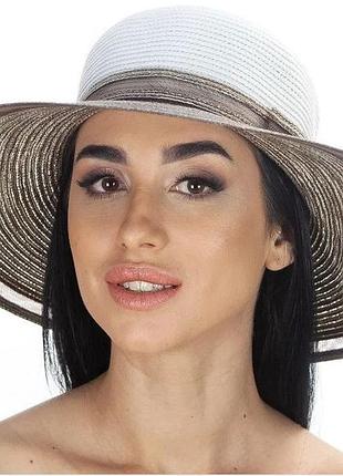 Летняя двухцветная шляпа тм del mare - 177-02.32 белый+коричневый