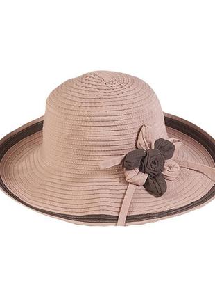 Летняя хлопковая шляпа - 003-25 кремовый+коричневый