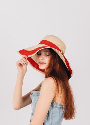 Жіноча капелюх від сонця "вайс" - 1904 пісочний+червоний
