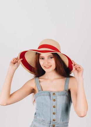 Жіноча капелюх від сонця "вайс" - 1904 пісочний+червоний4 фото