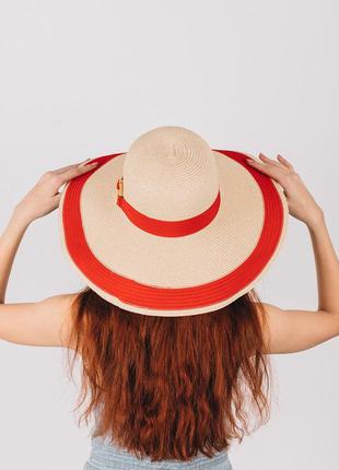Жіноча капелюх від сонця "вайс" - 1904 пісочний+червоний3 фото