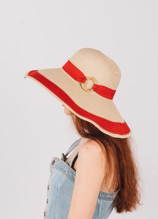Жіноча капелюх від сонця "вайс" - 1904 пісочний+червоний2 фото