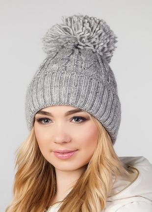 Зимняя шапка с большим помпоном "тесса" - cs 40503 светло-серый
