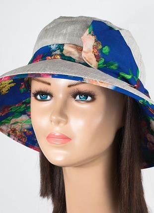 Двухцветная льняная шляпа с шифоном "престиж" - 505 серый