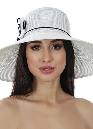 Капелюх з полями і об'ємним бантом - 134-02.01 біла з чорною обробкою