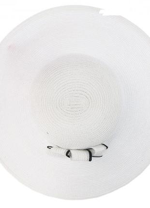 Шляпа с полями и объемным бантом - 134-02.01 белая с черной отделкой3 фото