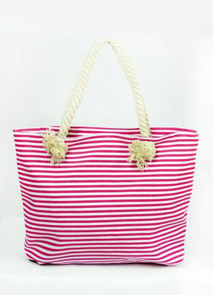 Летняя пляжная сумка в полоску "мадрид" - 1809 бело-розовый1 фото