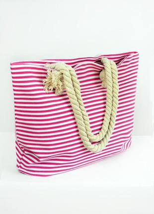 Летняя пляжная сумка в полоску "мадрид" - 1809 бело-розовый2 фото