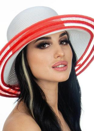 Изысканная женская шляпа дель мар - 043а-02.13 белый+коралловый1 фото