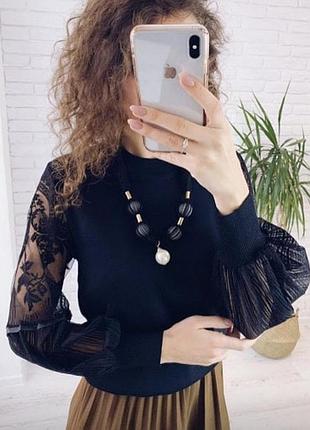 Женская блузка с бусами 9835 сливовый 42-46