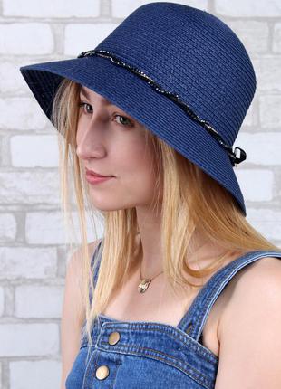 Шляпа с украшением из бисера "корфу" синяя 18521 фото
