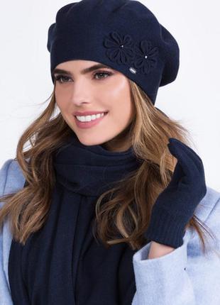 Очаровательный женский берет "юна" (juna) - 20.023.12 тёмно-синий