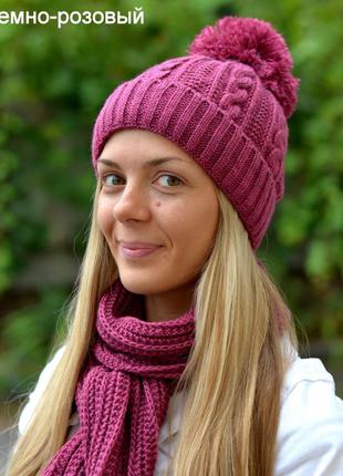 Женская зимняя шапка и шарф "венера-флис" - 075 коричневый