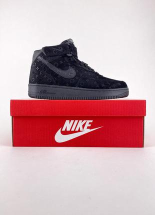 Зимние ❄️мужские nike air force 1 high x louis vuitton black sude (мех).