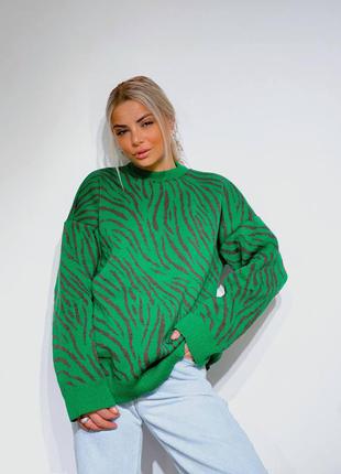 Вовняний светр в принт зебра, об'ємний светр оверсайз, в'язаний джемпер, теплий светр, багато кольорів