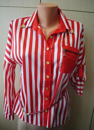 Стильна блузка в смужку з поясом