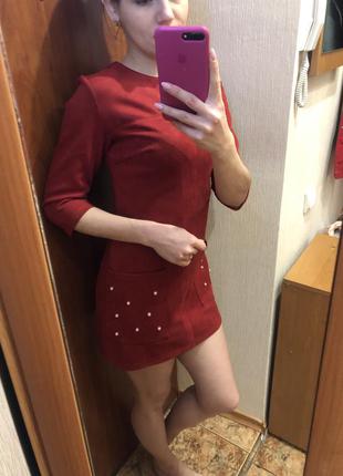 Красное замшевое платье2 фото