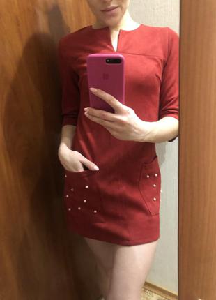 Красное замшевое платье3 фото