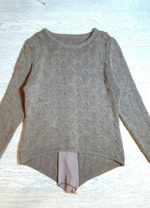 Джемпер свитер тауп с шифоновой вставкой на спинке альпака шерсть j.f. fashion2 фото
