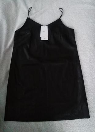 Кожаное платье-комбинация чёрного цвета от befree7 фото